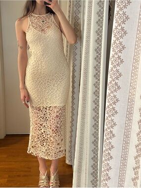 Bershka Cream Net Midi Dress